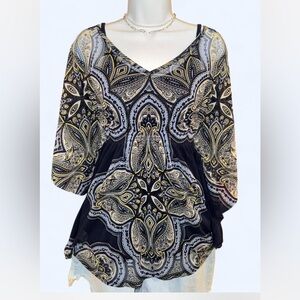 INC International Concepts Blue and Yellow Paisley Top